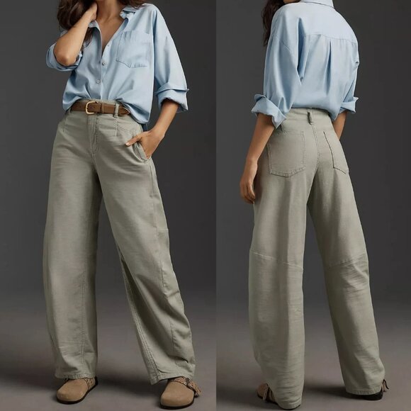 NEW Anthropologie Pilcro The Vintage Bow Barrel Full Length Pants 29 Grey $148 - Picture 3 of 16